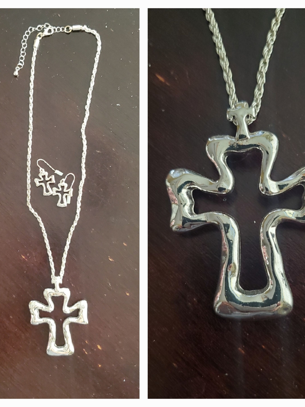 Silver-Tone Cross Pendant Necklace and Earring Set - Silver